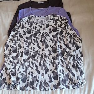 🆕️ Pack of 3 Crew Long Sleeve Tees Gray, Lavender & Brush stroke print XS (0-2)